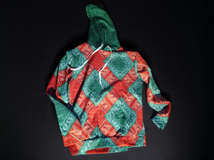 Mens Red Black and Green bandana print hoodie M