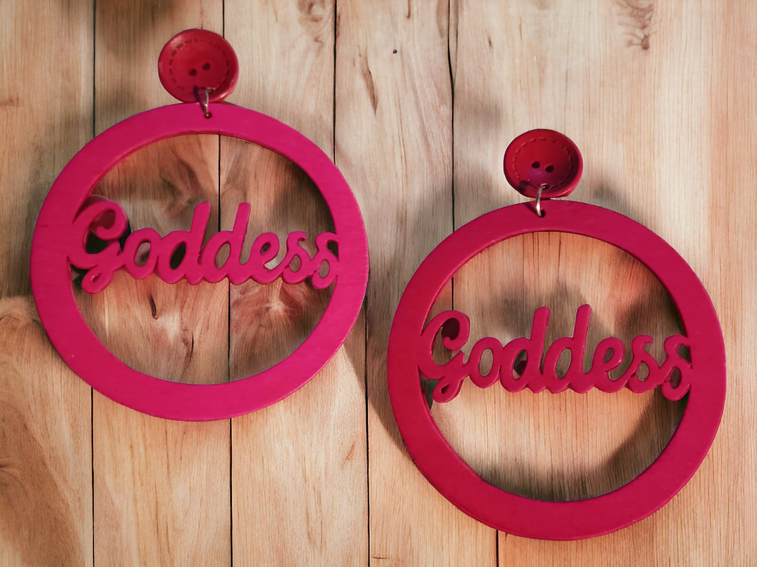 Large Wooden Goddess statement clip on earrings