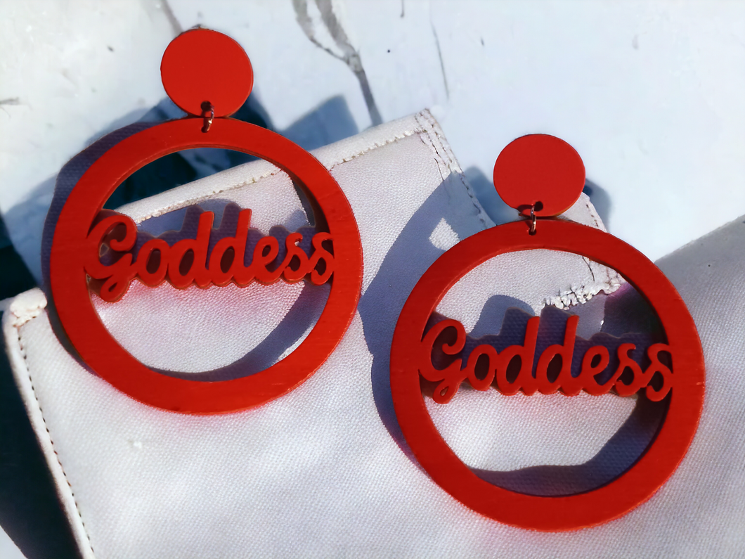 Large Wooden Goddess statement clip on earrings