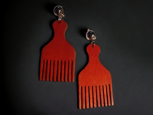 Classic Clip On Wooden Afro pick Earrings