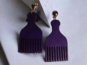 Classic Clip On Wooden Afro pick Earrings