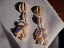 Load image into Gallery viewer, Handmade wood and cowrie dangle earrings
