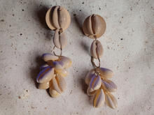 Load image into Gallery viewer, Handmade wood and cowrie dangle earrings
