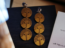 Load image into Gallery viewer, Natural wood tree of life clip on earrings
