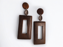 Load image into Gallery viewer, Handmade boho carved wood clip on earrings
