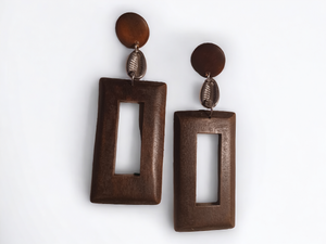 Handmade boho carved wood clip on earrings