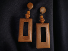 Load image into Gallery viewer, Handmade boho carved wood clip on earrings
