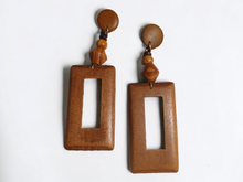 Load image into Gallery viewer, Handmade boho carved wood clip on earrings
