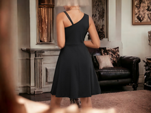 Load image into Gallery viewer, Black Assymetric skater dress L

