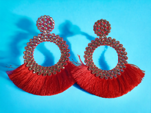 Load image into Gallery viewer, Extra large runway rhinestone tassel clip on earrings
