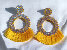 Load image into Gallery viewer, Extra large runway rhinestone tassel clip on earrings
