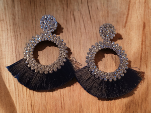 Extra large runway rhinestone tassel clip on earrings