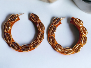 Handmade wood and cowrie Fly Girl Hoops