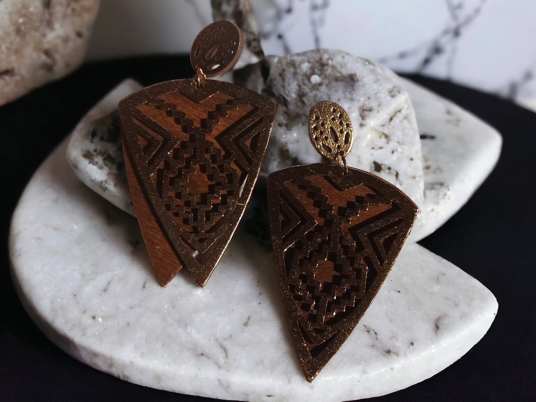 Handmade boho southwestern wood clip on earrings