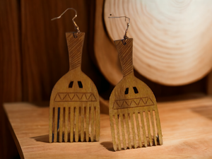 Handmade Wooden Afro Pick Earrings