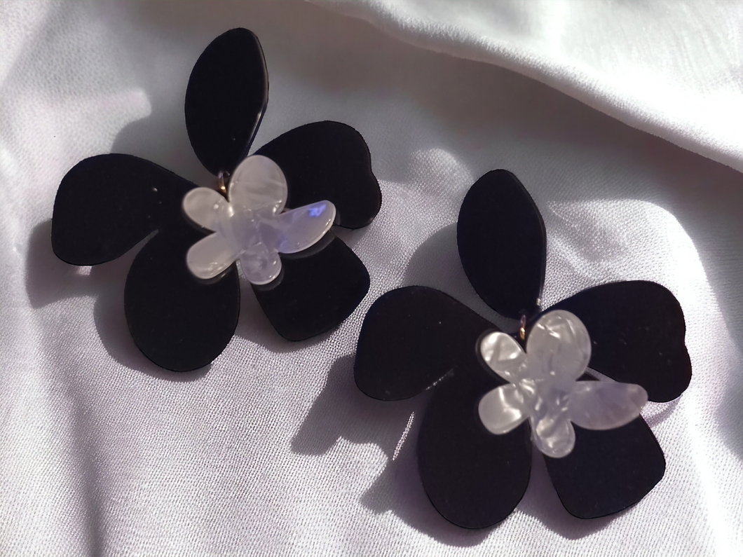 Large abstact acrylic flower clip on earrings