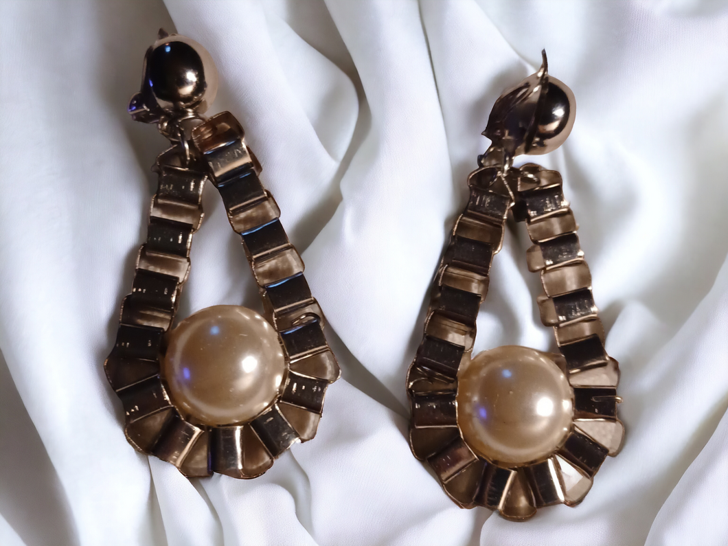 Faux pearl and chain clip on earrings