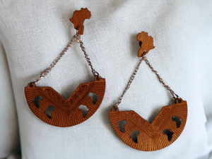 Clip on Unique Africa Chain Dangle Wooden Earrings