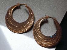 Load image into Gallery viewer, Rare large hammered bamboo hoop earrings
