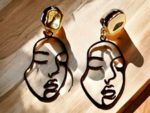 Load image into Gallery viewer, Abstract face minimalist design Clip on earrings
