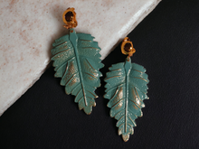 Load image into Gallery viewer, Antique metal leaf clip on earrings
