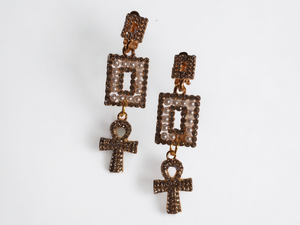 Handmade rhinestone Ankh Clip on earrings