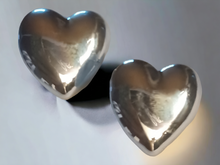 Load image into Gallery viewer, Large Silver heart stud earrings pierced ears
