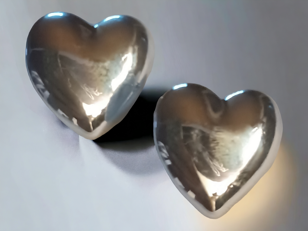 Large Silver heart stud earrings pierced ears