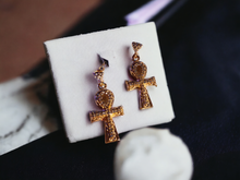 Load image into Gallery viewer, Handmade small Rhinestone Ankh Dangle earrings
