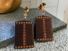 Load image into Gallery viewer, Clip on wooden afro comb earrings
