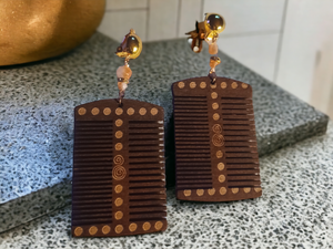 Clip on wooden afro comb earrings