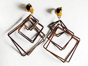 Gold metal Square multi hoop clip on earrings