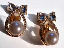 Load image into Gallery viewer, Faux pearl and rhinestone clip on stud earrings
