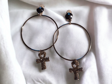 Load image into Gallery viewer, Handmade rhinestone Ankh Clip on hoops
