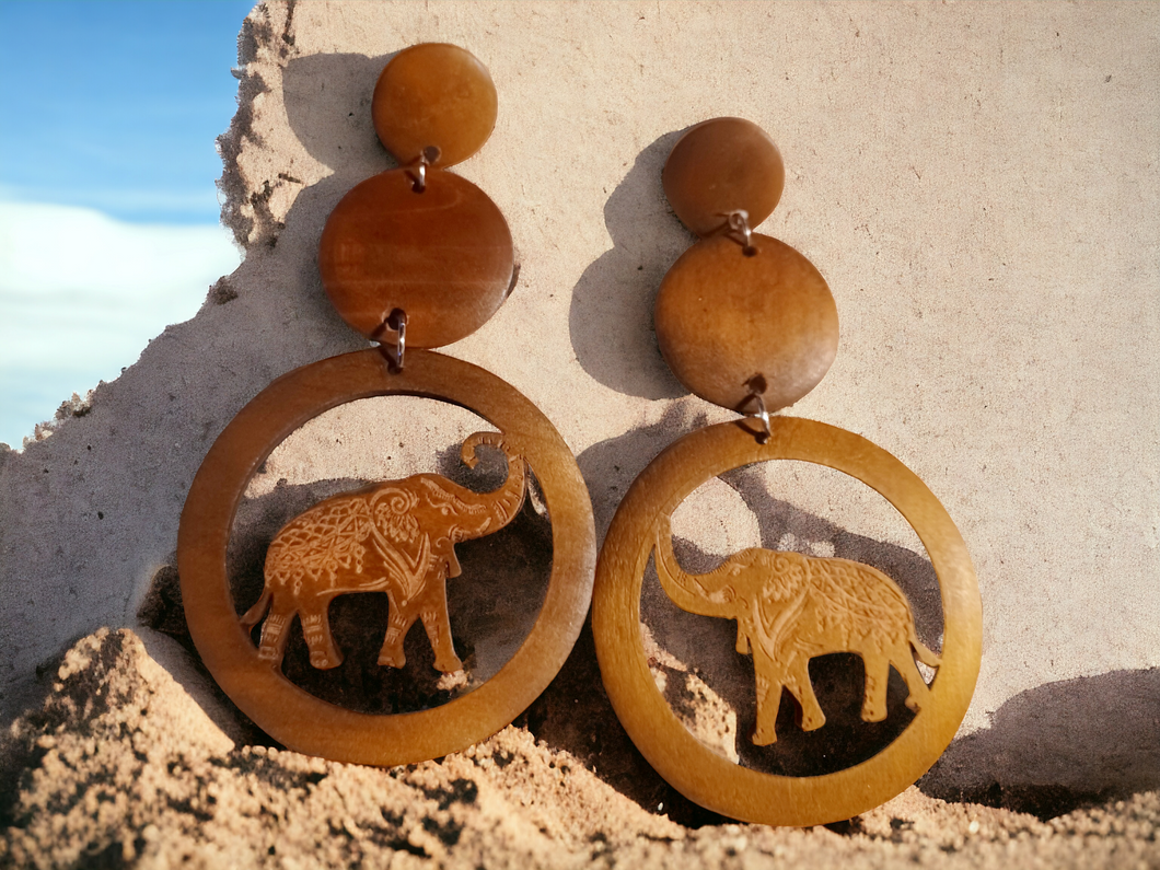 Lucky African Elephant Wooden Earrings