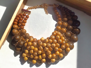 Avant Garde chunky wooden bead necklace and clip on earrings set