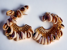 Load image into Gallery viewer, Handmade cowrie shell hoops
