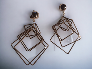 Silver metal Square multi hoop clip on earrings