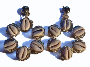 Handmade chunky cowrie shell clip on hoops