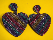 Load image into Gallery viewer, Rhinestones and felt heart clip on earrings
