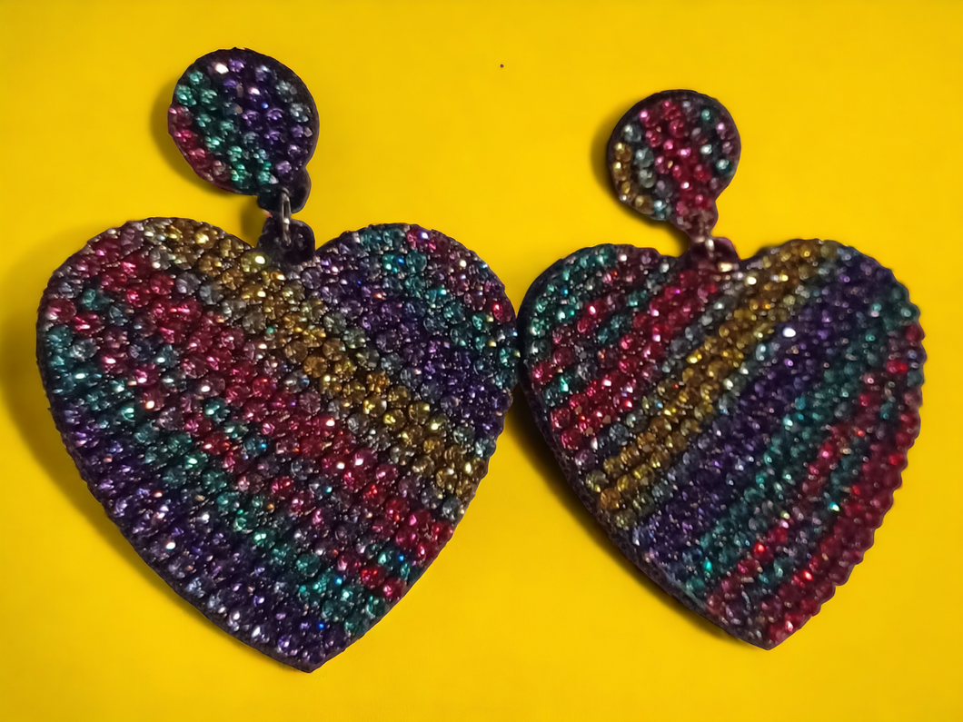 Rhinestones and felt heart clip on earrings