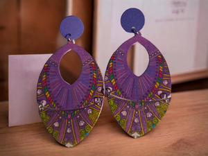 Colorful festival wood clip on earrings