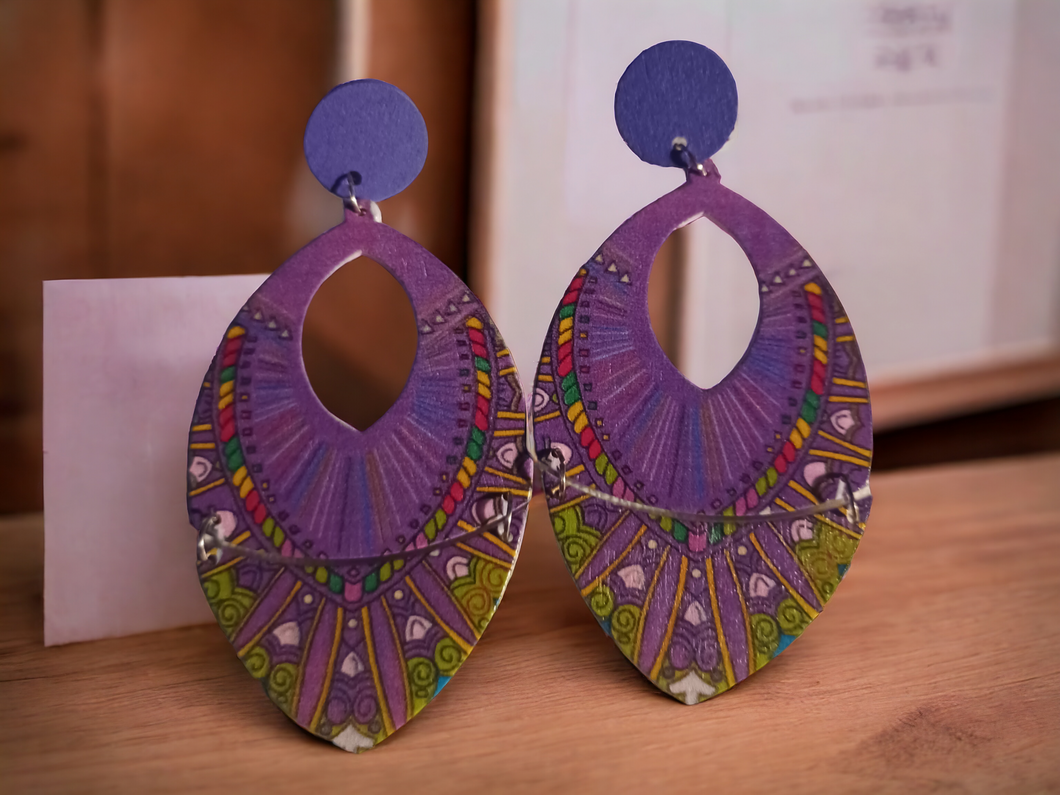 Colorful festival wood clip on earrings