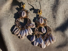 Load image into Gallery viewer, Handmade cowrie shell chandelier clip on earrings
