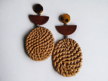 Load image into Gallery viewer, Handmade boho rattan clip on earrings
