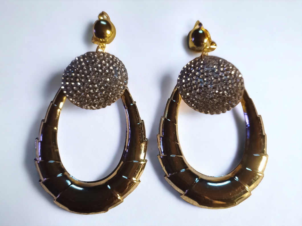 Rhinestone bamboo clip on earrings