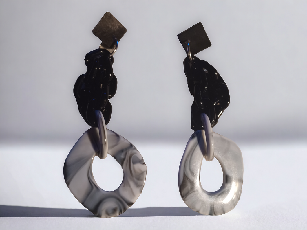 Handmade Abstract chain clip on earrings