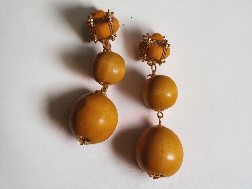 Chunky boho wooden ball bead earrings