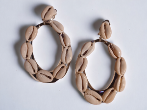 Handmade Clip on cowrie shell hoops