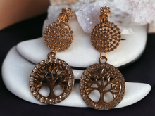 Load image into Gallery viewer, Gold rhinestone tree of life clip on earrings
